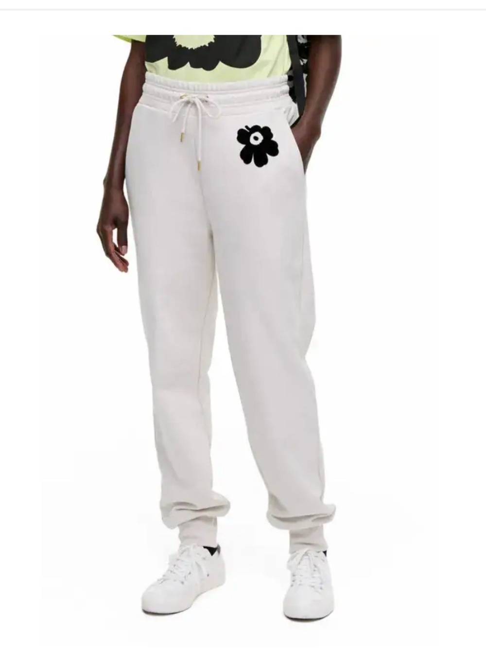 Marimekko Cream Sweatpants with Black Flower Patch